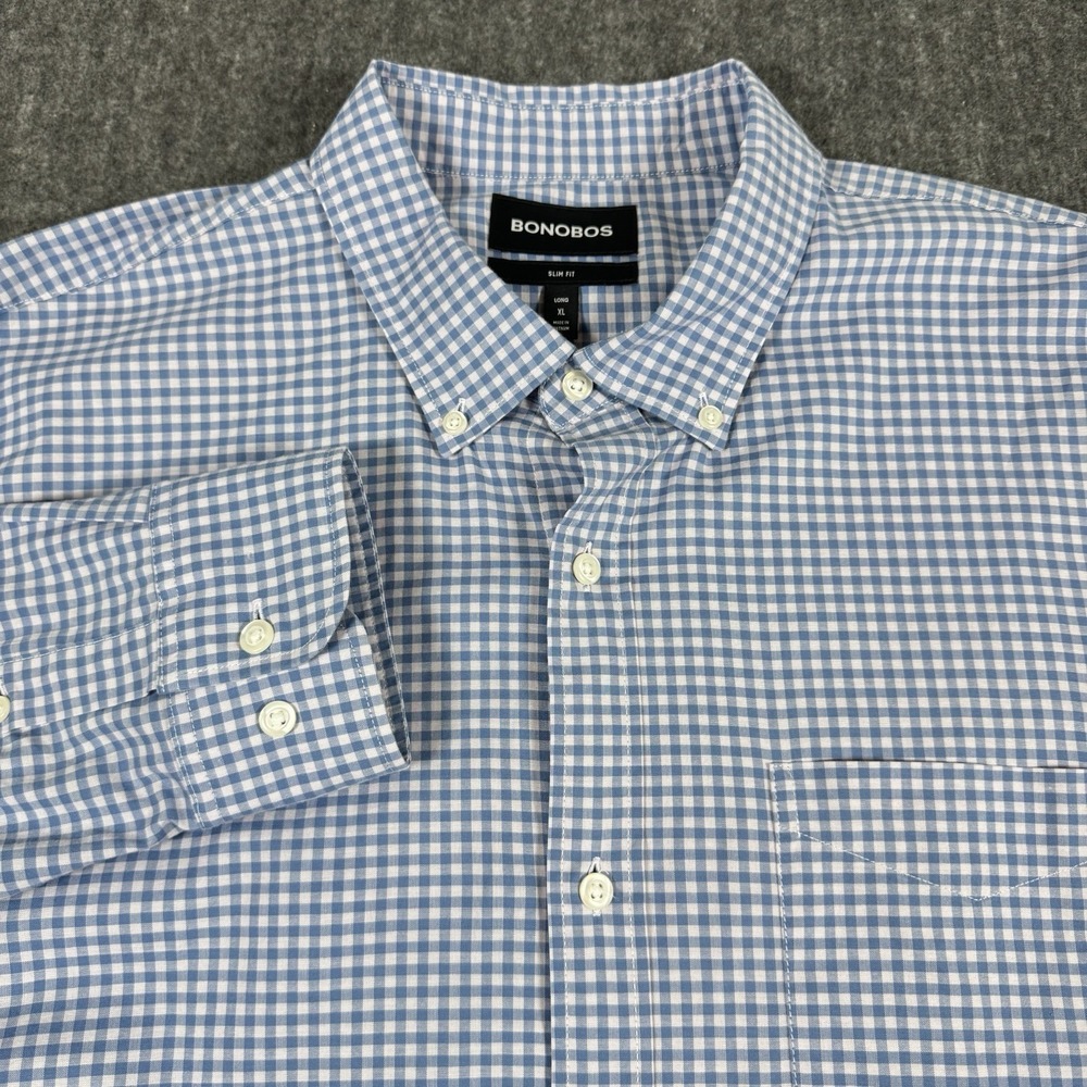 Bonobos Men's Button Down Shirt Blue White Gingham Check Slim Fit XL Long
